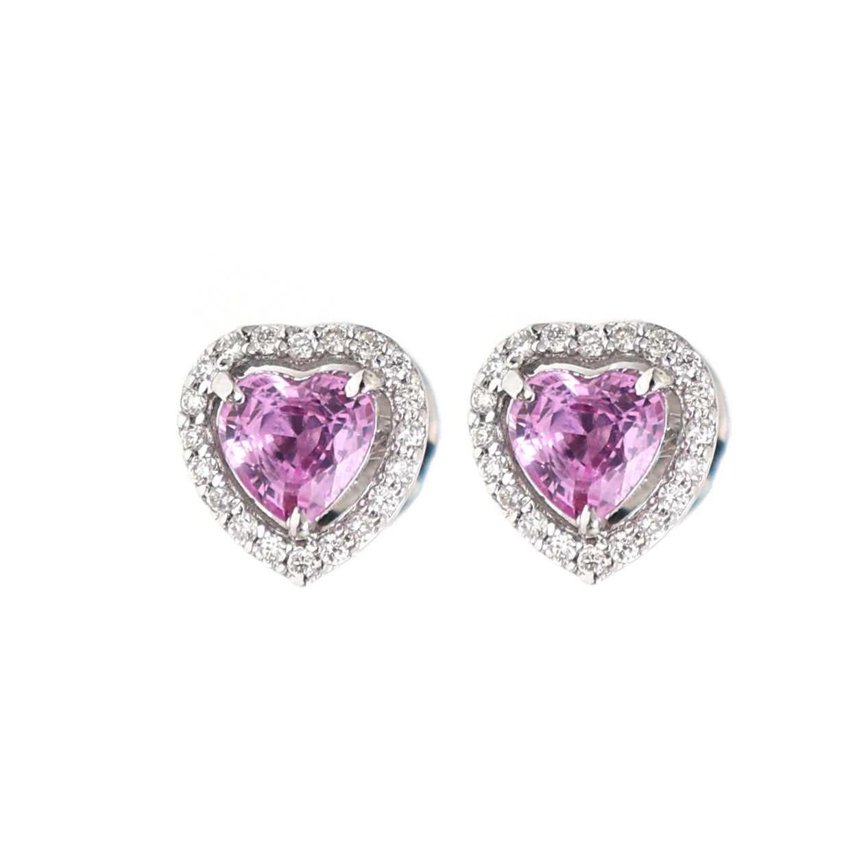 JPERG-1957/7239 Pink Sapphire Heart With Diamond Studs Earring | 18K