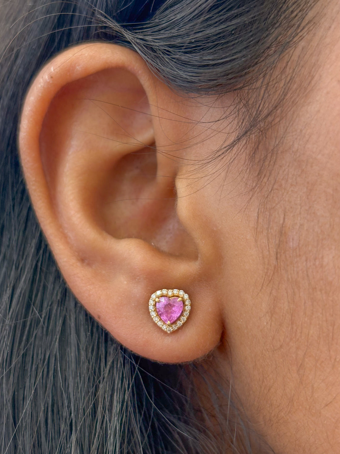 JPERG-1958/7240 Pink Sapphire Heart With Diamond Studs Earring | 18K