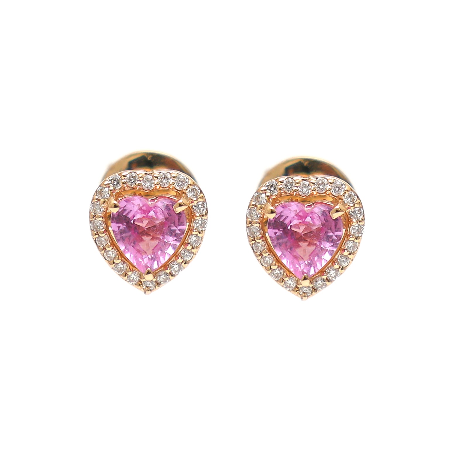 JPERG-1958/7240 Pink Sapphire Heart With Diamond Studs Earring | 18K