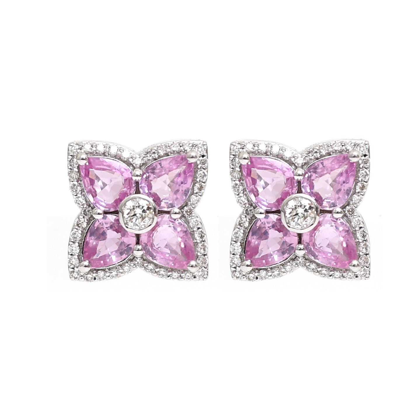JPERG-1960/7242 Pink Sapphire Pear With Diamond Studs Earring | 18K