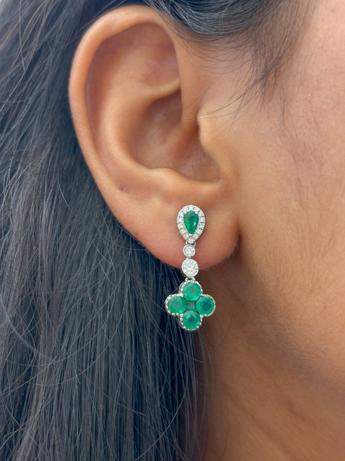 JPERG-1968/7278 Emerald Pear With Diamond Dangling Earring | 18K