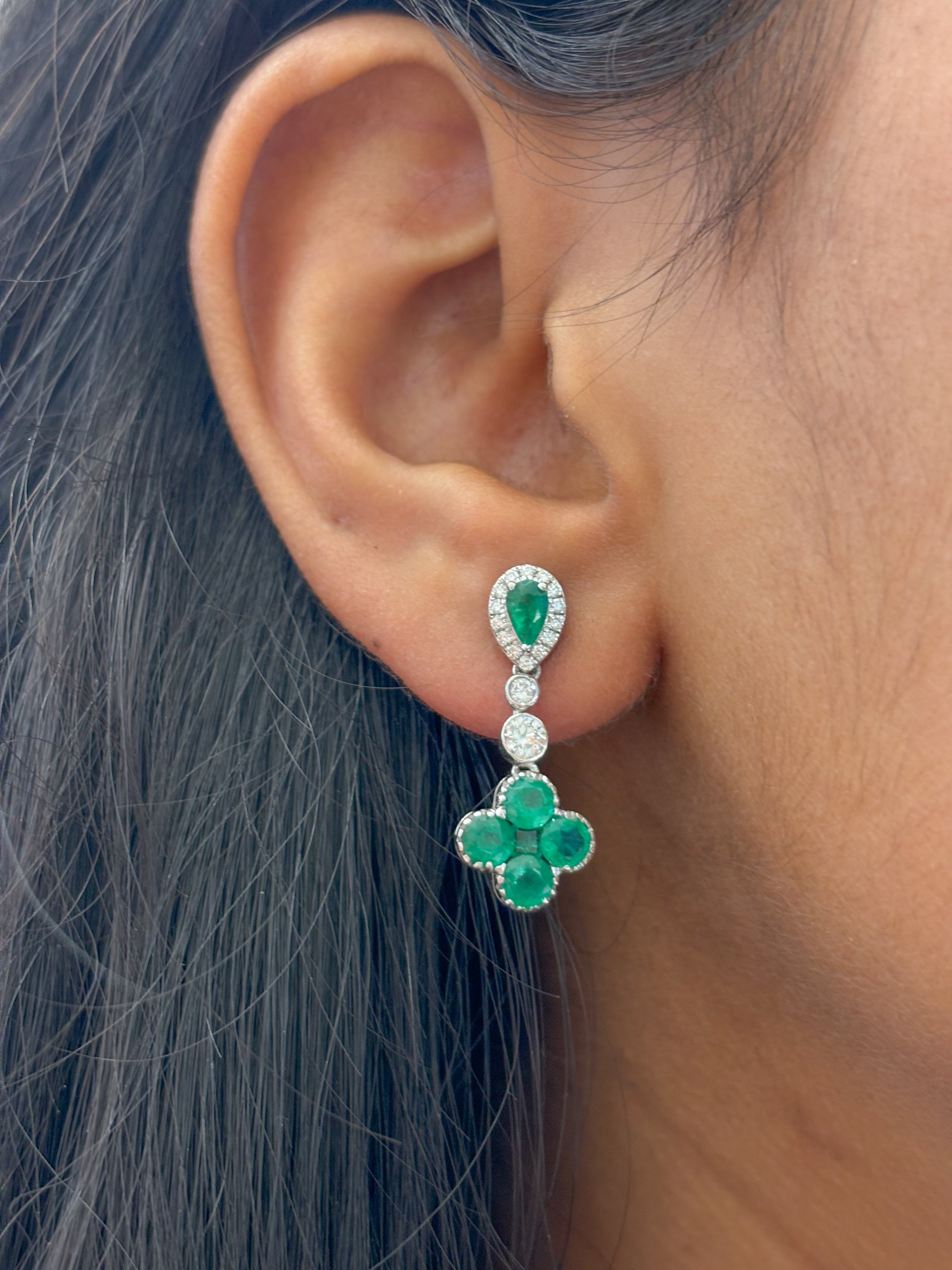JPERG-1968/7278 Emerald Pear With Diamond Dangling Earring | 18K