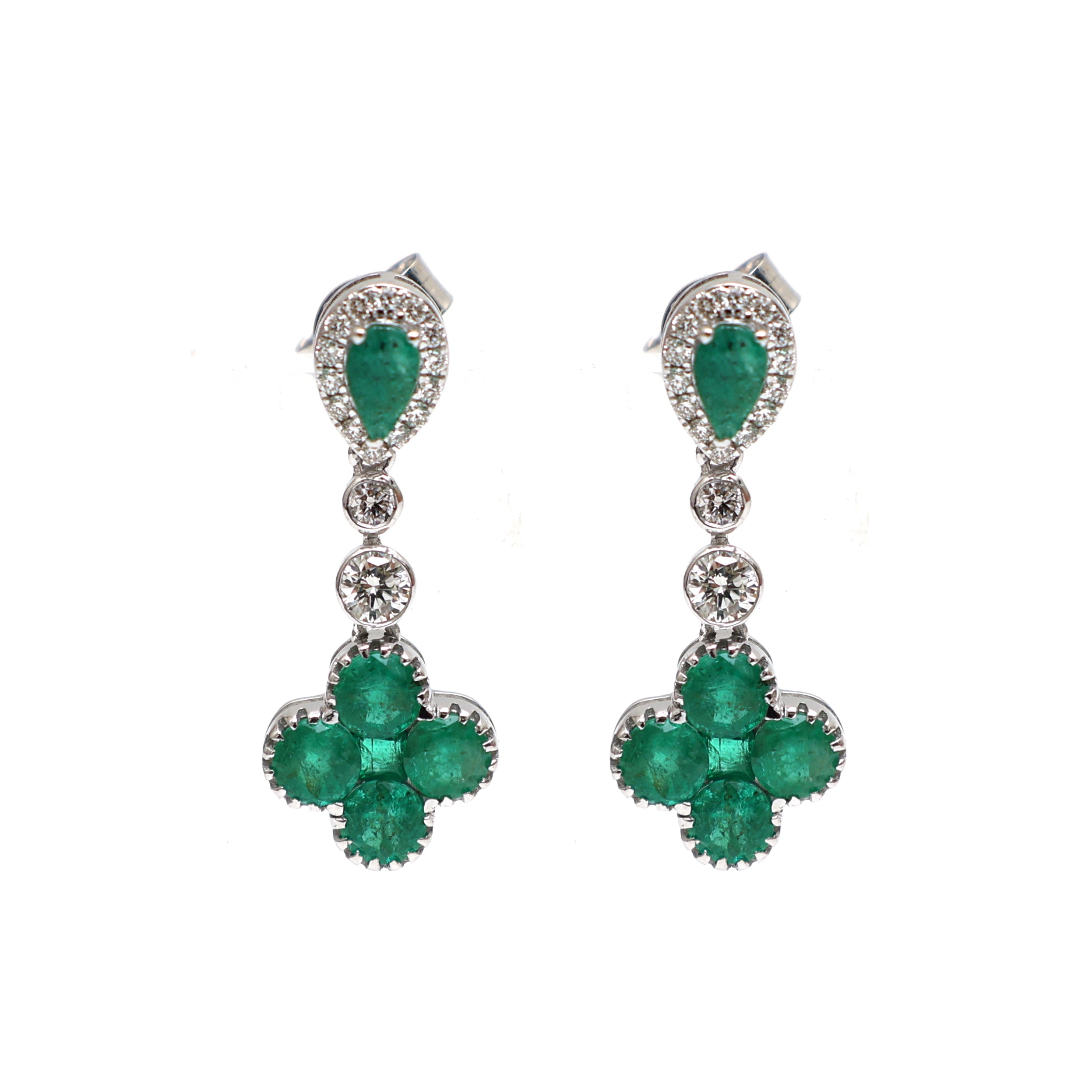JPERG-1968/7278 Emerald Pear With Diamond Dangling Earring | 18K