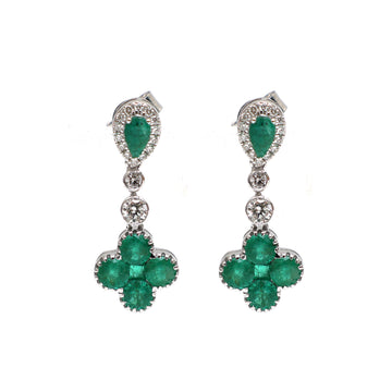 JPERG-1968/7278 Emerald Pear With Diamond Dangling Earring | 18K