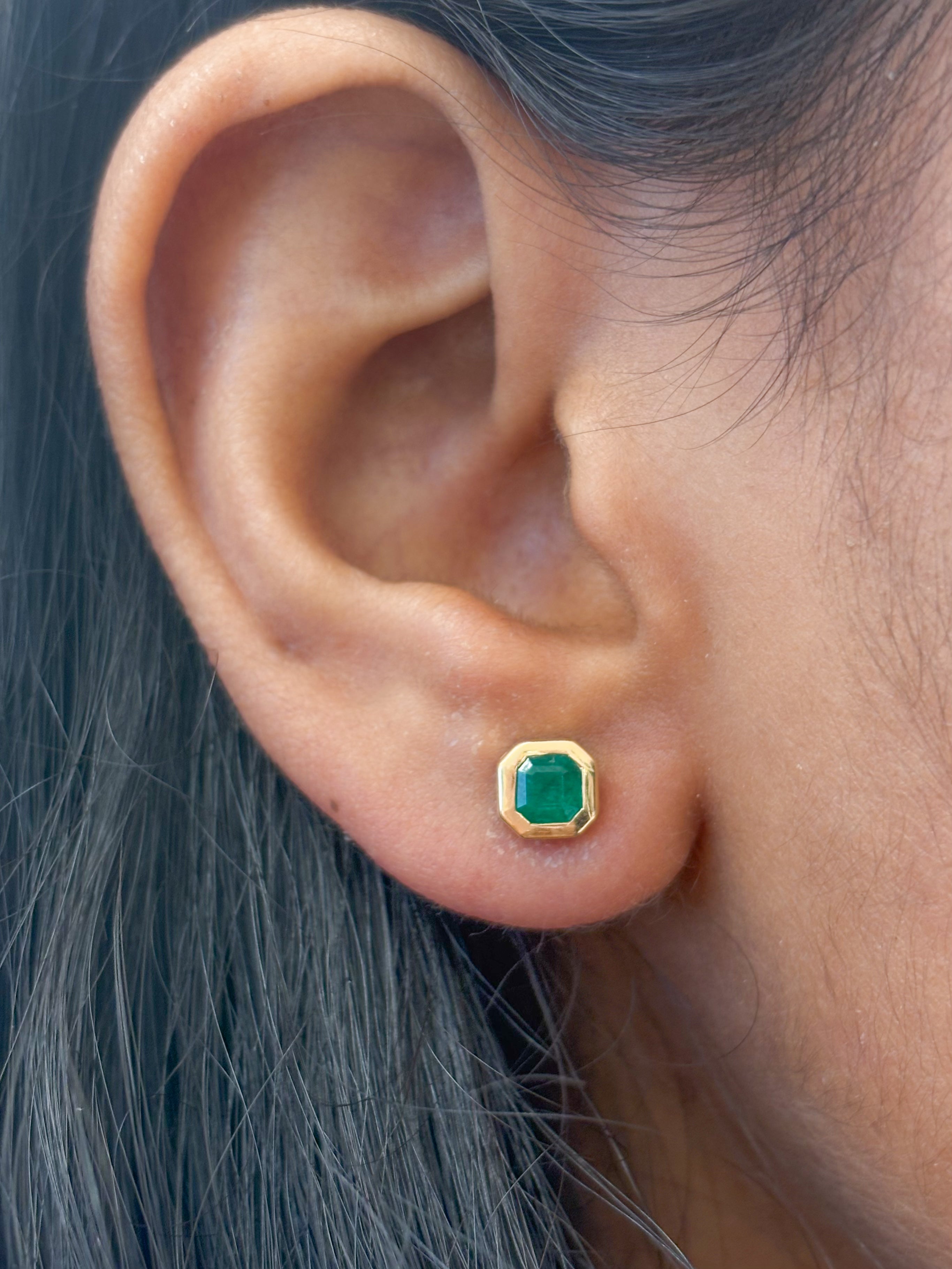JPERG-1975/7294 Emerald Square Octagon Studs Earring | 18K