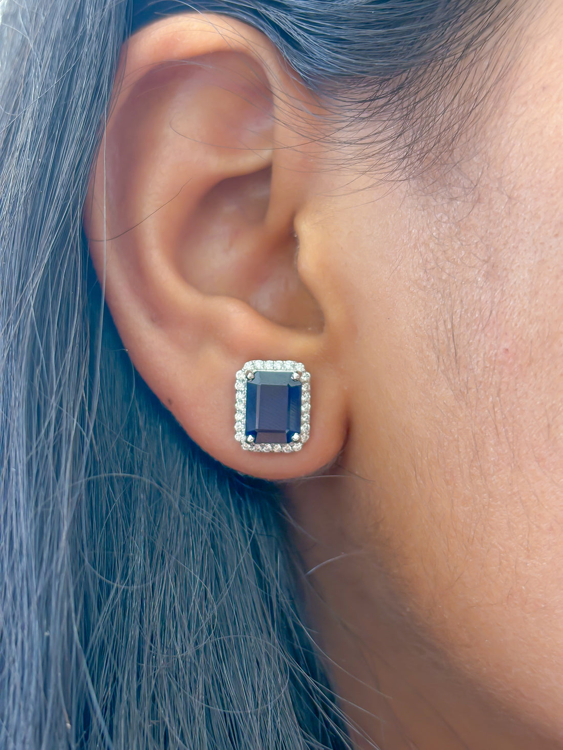 JPERG-1978/7297 Blue Sapphire Octagon With Diamond Studs Earring | 18K