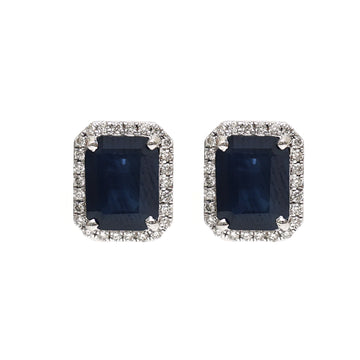 JPERG-1978/7297 Blue Sapphire Octagon With Diamond Studs Earring | 18K