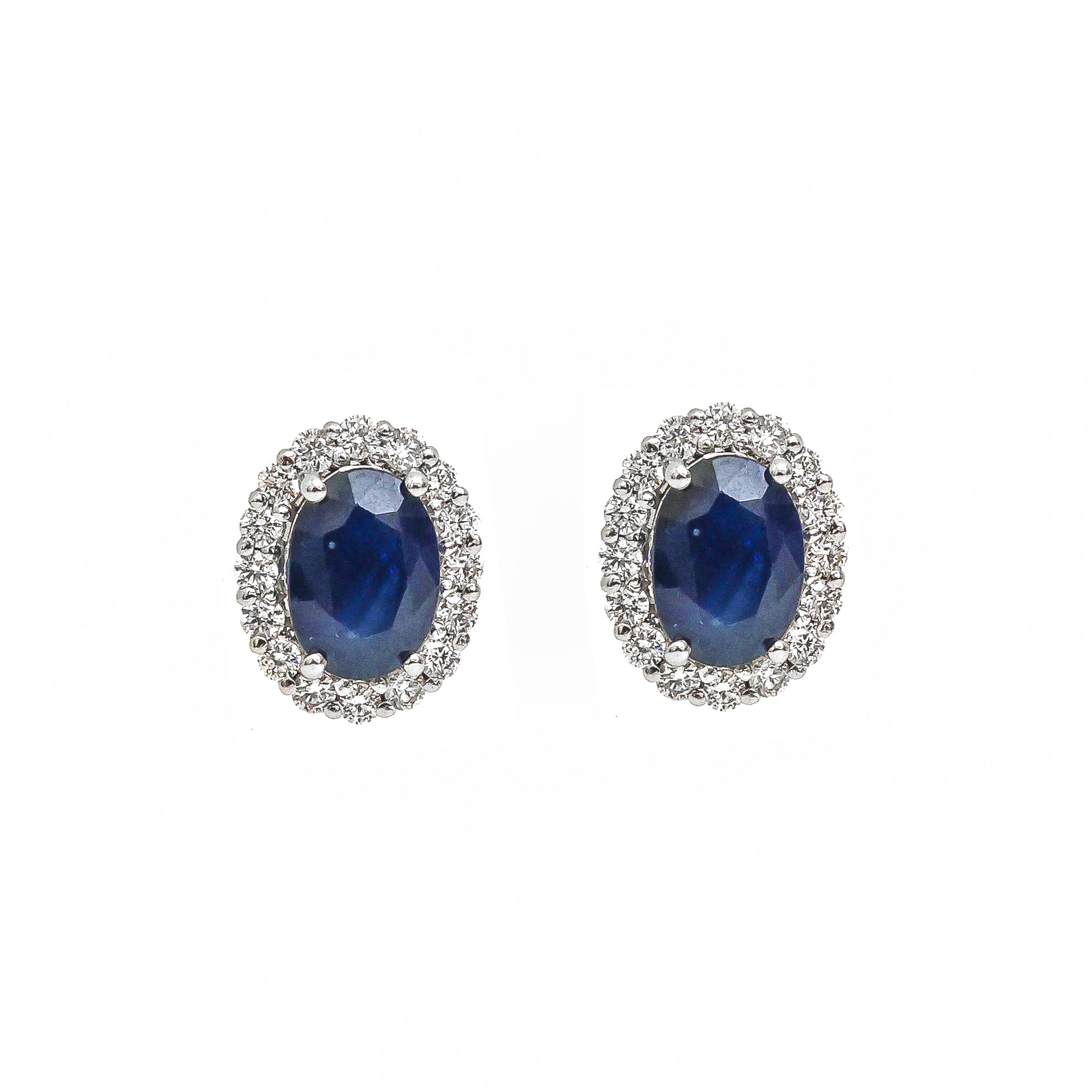 JPERG-1981/7300 Blue Sapphire Oval With Diamond Studs Earring | 18K