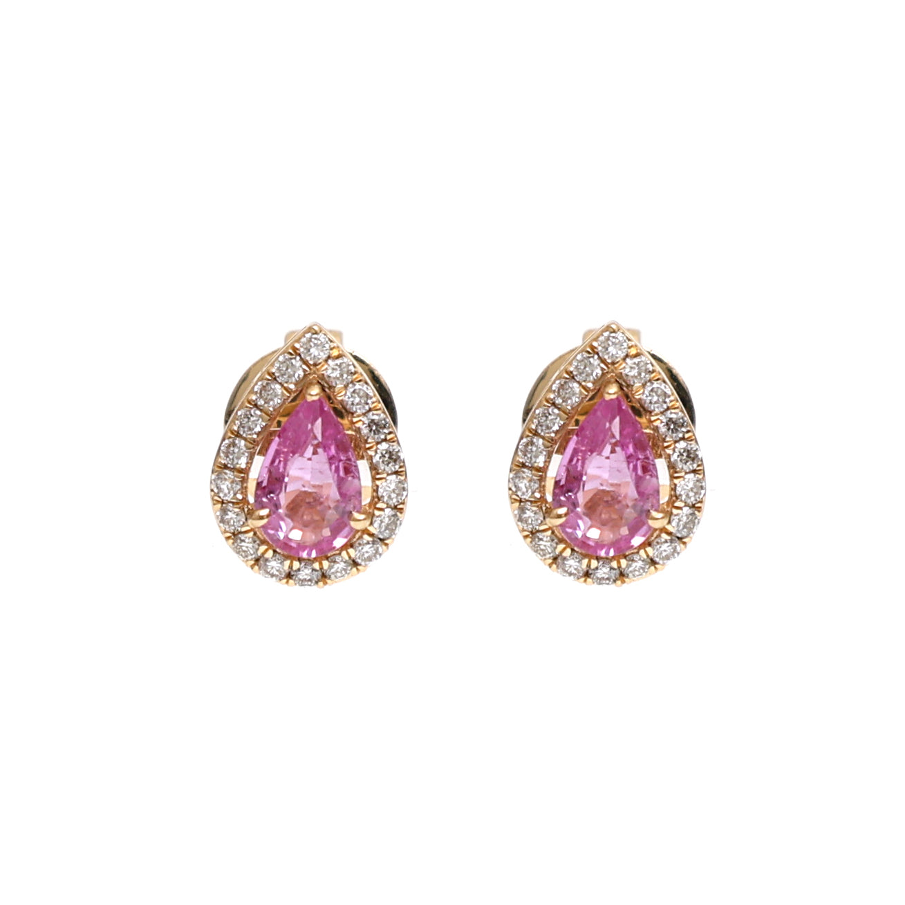 JPERG-1993/7325 Pink Sapphire Pear Diamond Studs Earring | 18K