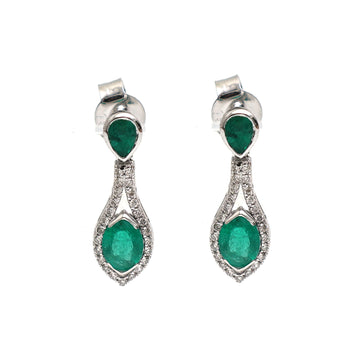 JPERG-1997/7359 Emerald Pear With Diamond Dangling Earring | 18K