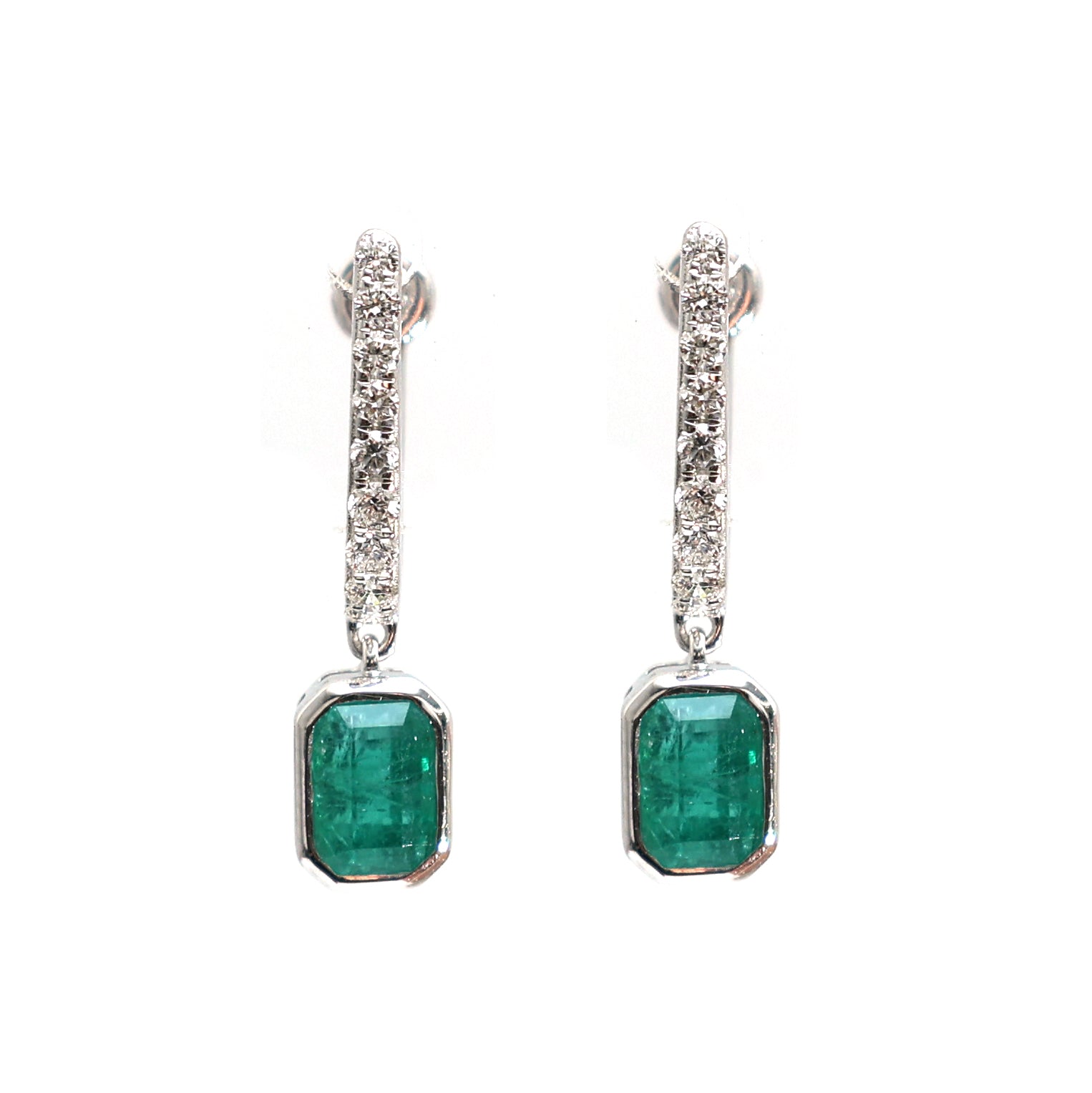 JPERG-1998/7360 Emerald Octagon With Diamond Dangling Earring | 18K