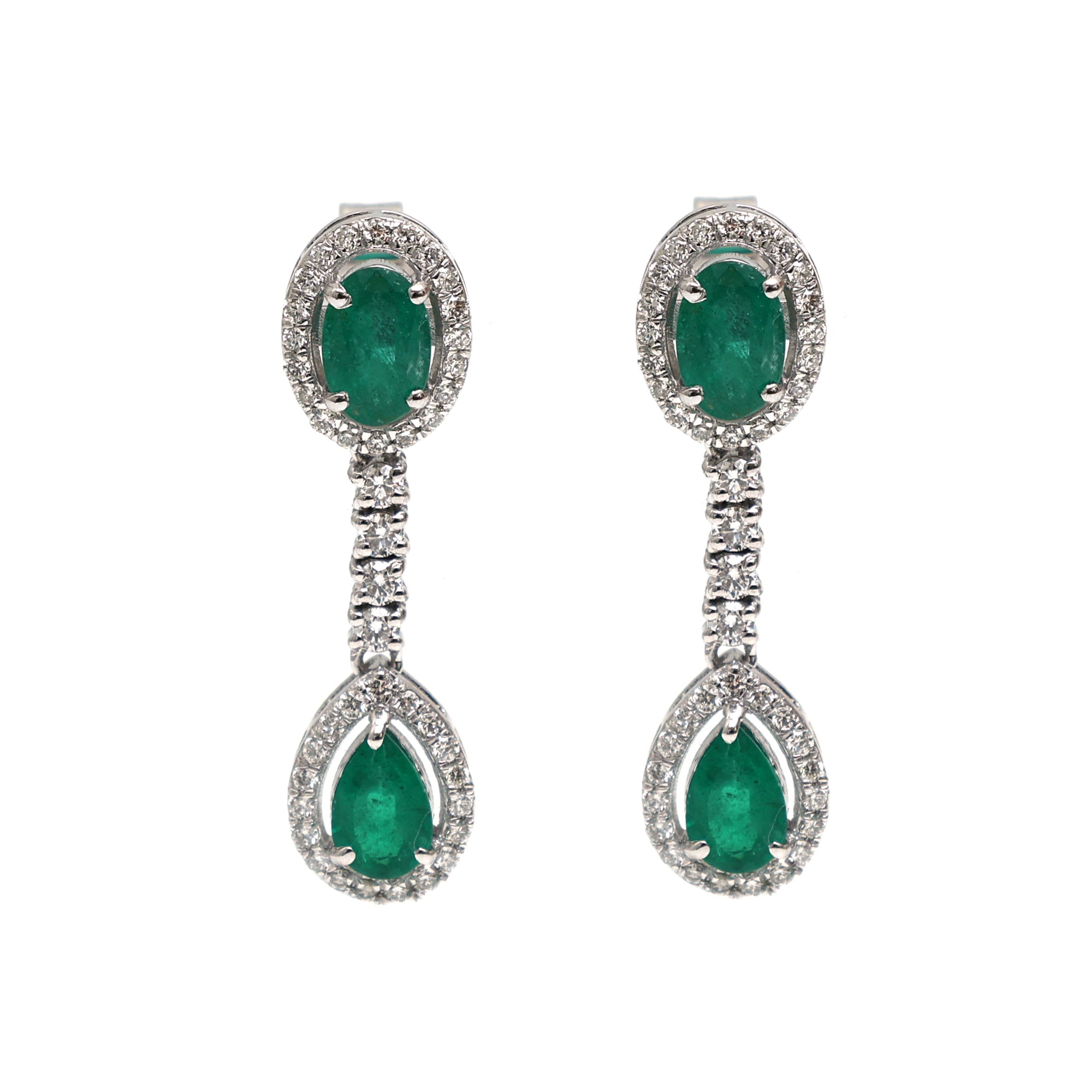 JPERG-1999/7361 Emerald Pear Oval  With Diamond Dangling Earring | 18K