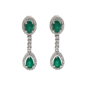 JPERG-1999/7361 Emerald Pear Oval  With Diamond Dangling Earring | 18K
