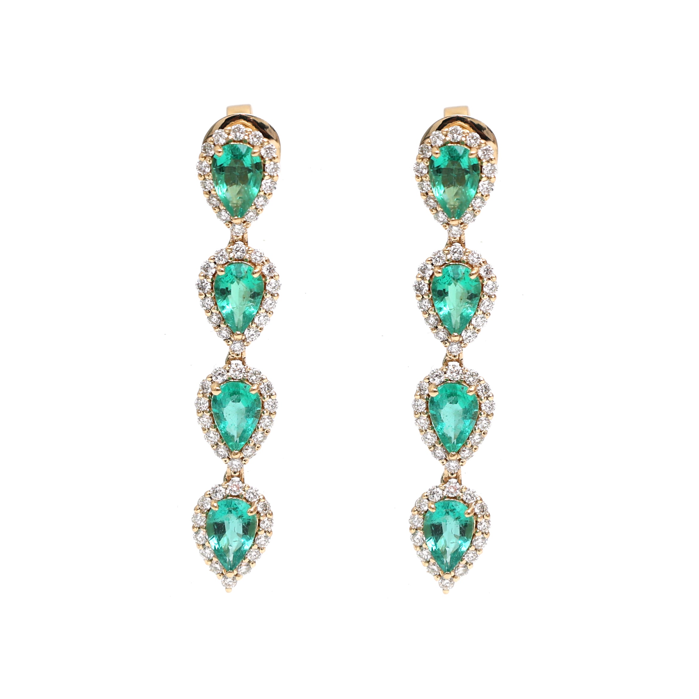 JPERG-2002/7366 Emerald Pear Halo Diamond Earring | 18K