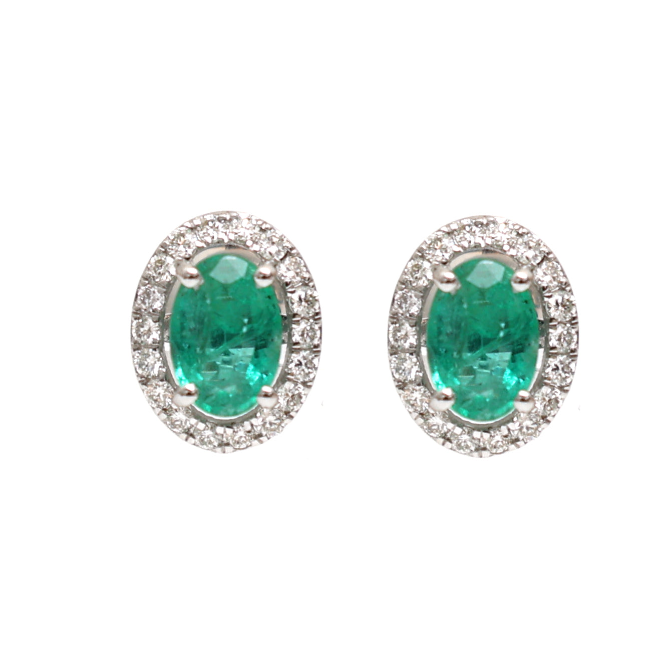 JPERG-2005/7375 Emerald Oval Halo Diamond Studs | 18K