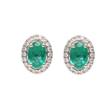 JPERG-2005/7375 Emerald Oval Halo Diamond Studs | 18K