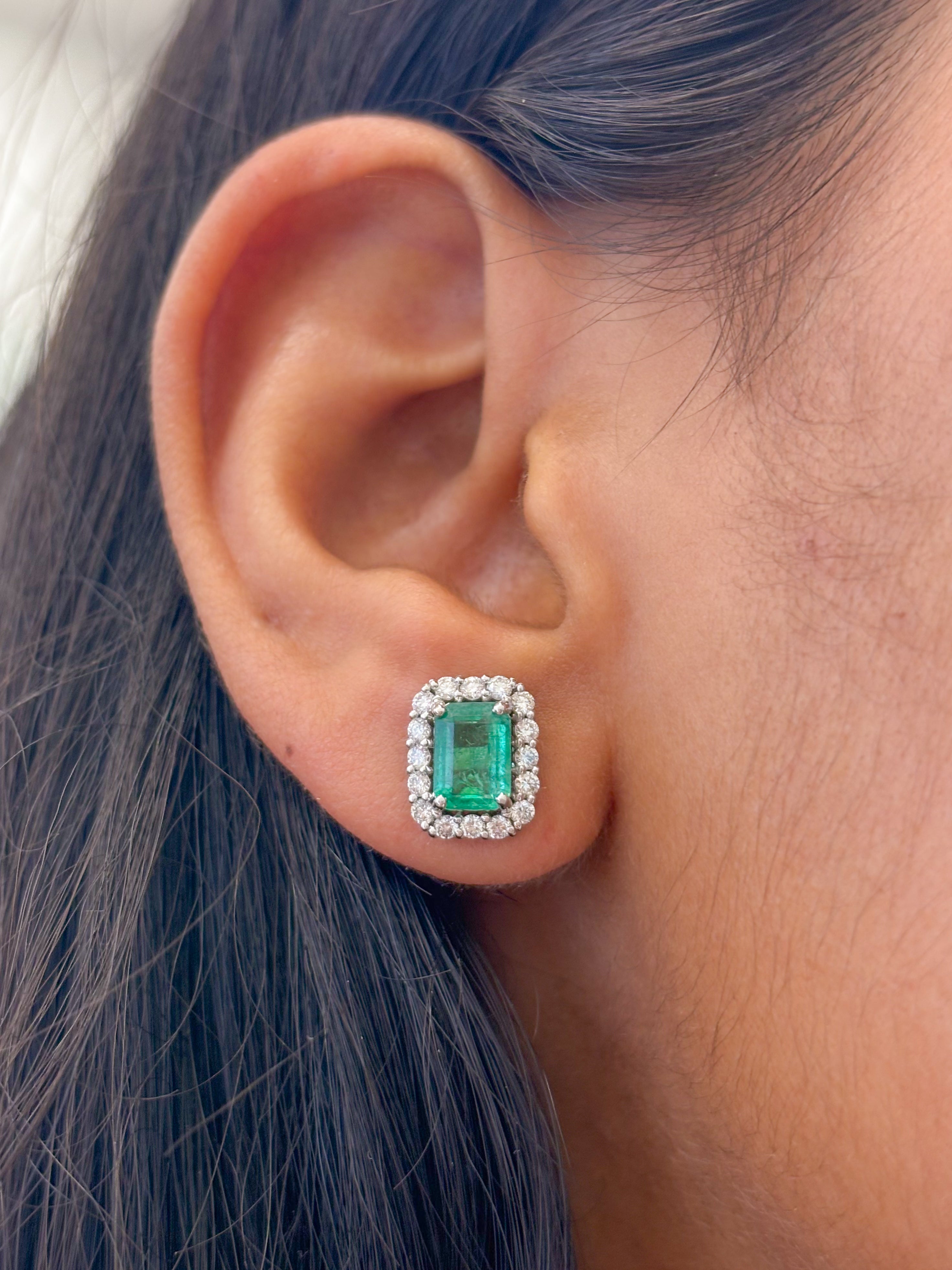 JPERG-2008/7378 Emerald Octagon Halo Diamond Studs | 18K