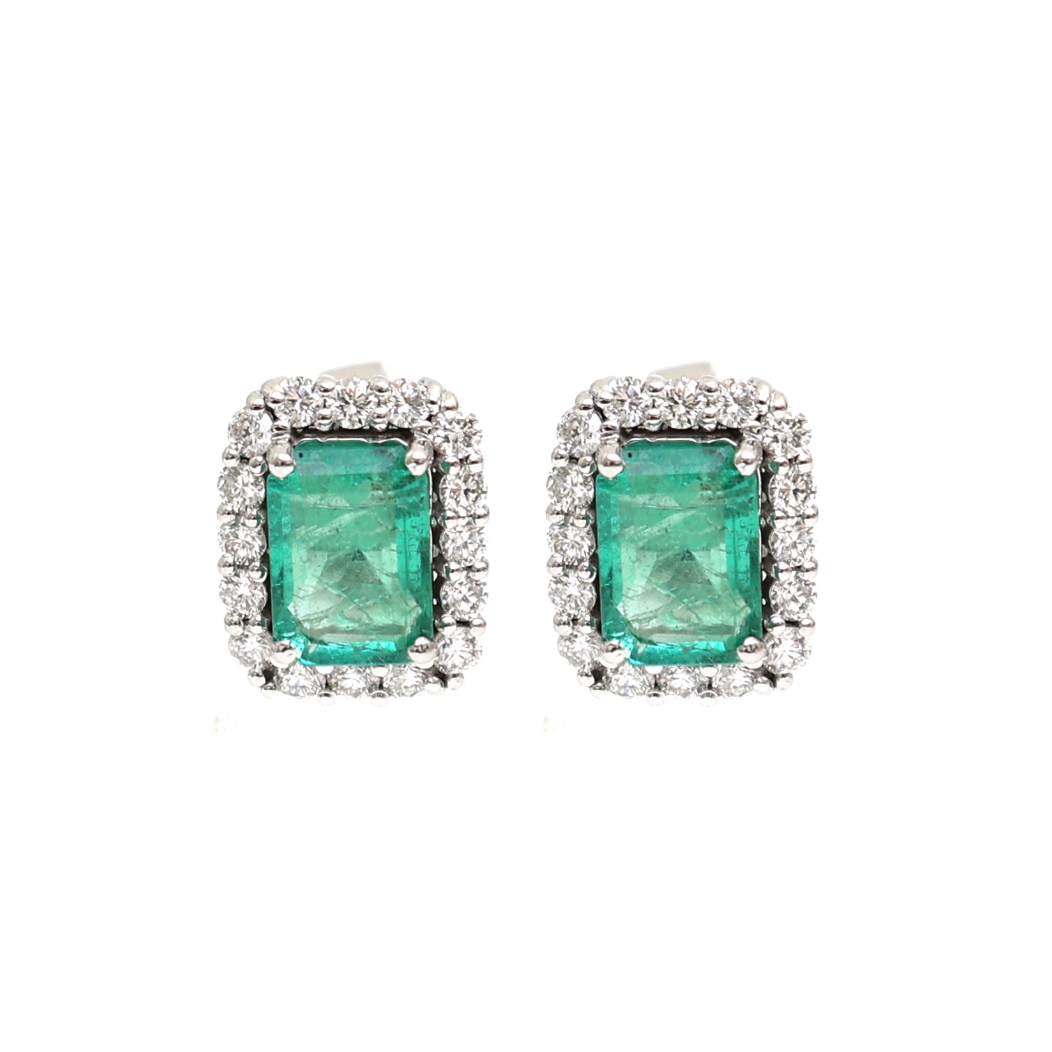 JPERG-2008/7378 Emerald Octagon Halo Diamond Studs | 18K
