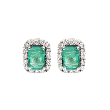 JPERG-2008/7378 Emerald Octagon Halo Diamond Studs | 18K