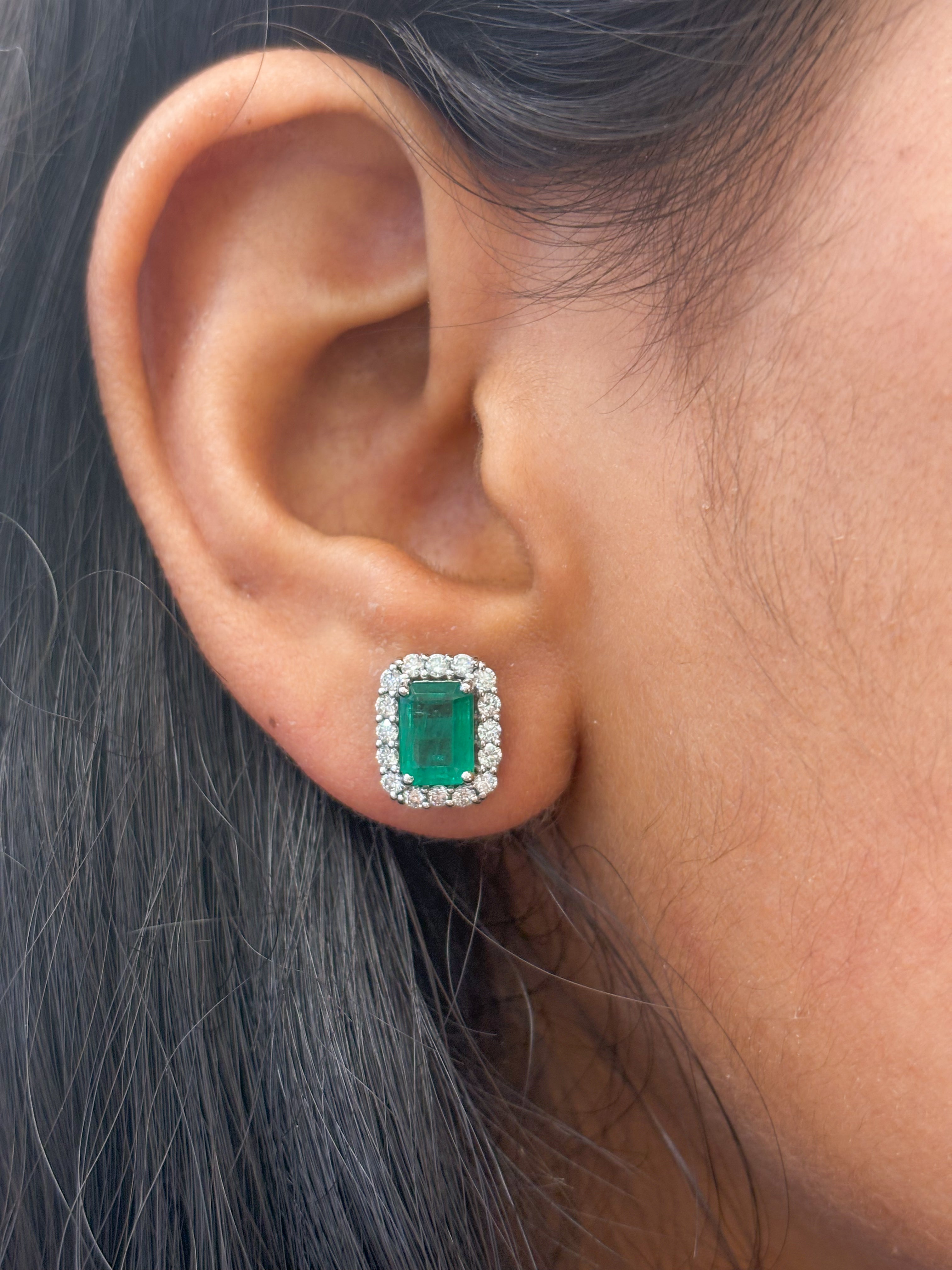 JPERG-2009/7379 Emerald Octagon Halo Diamond Studs | 18K