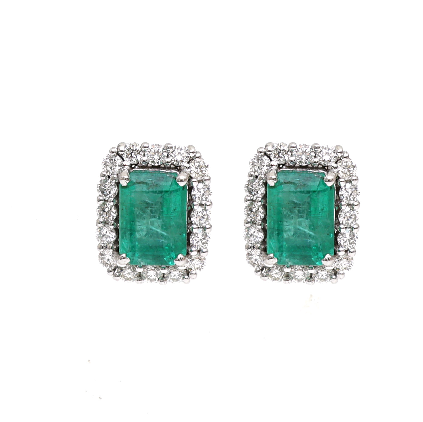 JPERG-2009/7379 Emerald Octagon Halo Diamond Studs | 18K