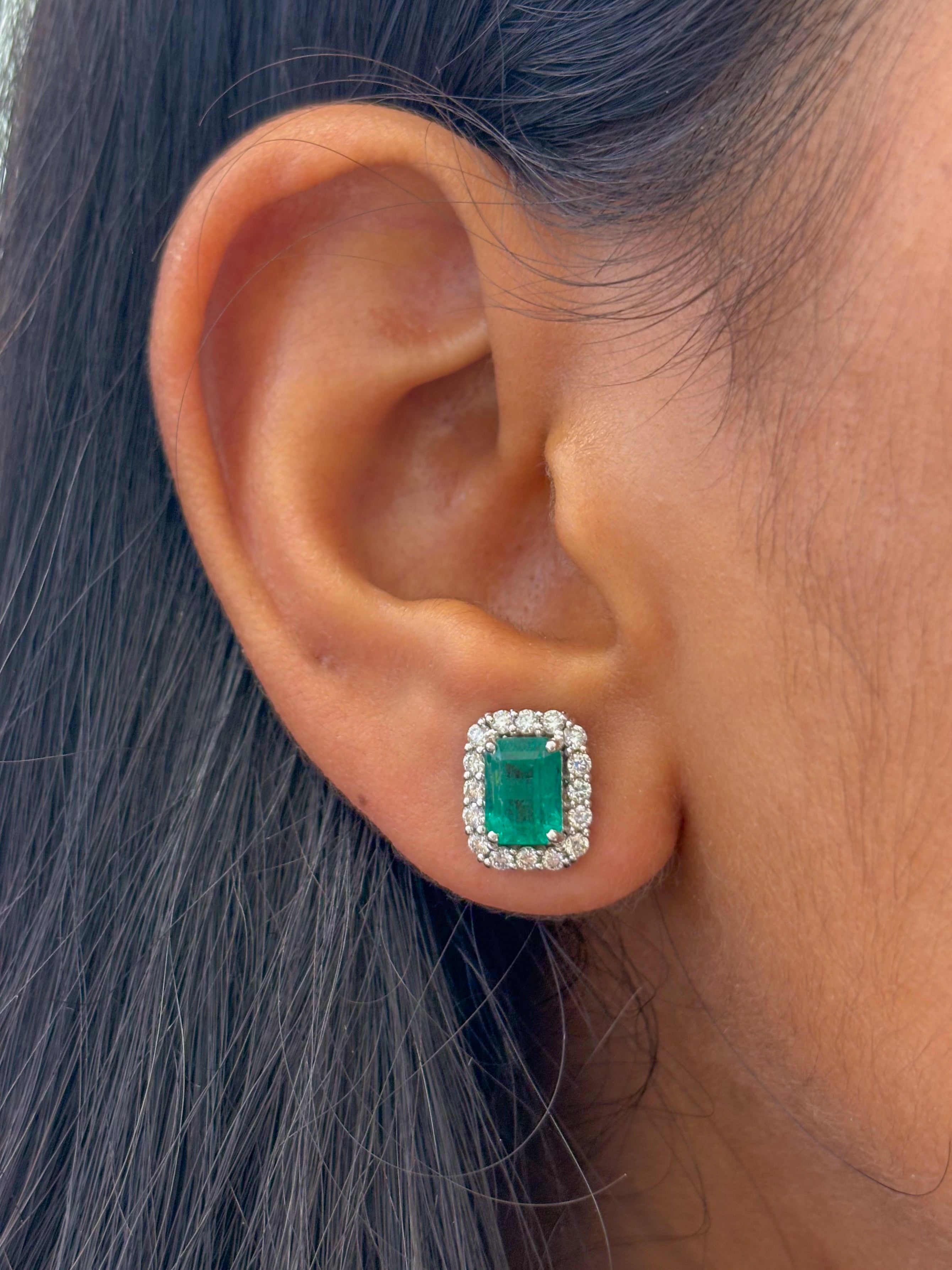 JPERG-2010/7380 Emerald Octagon Halo Diamond Studs | 18K