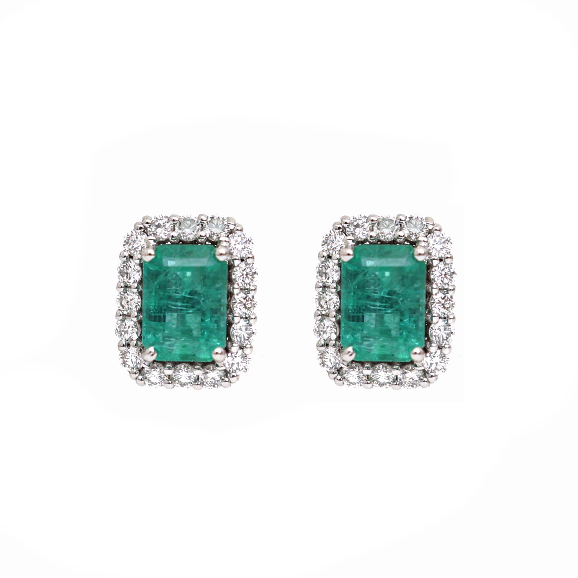 JPERG-2010/7380 Emerald Octagon Halo Diamond Studs | 18K