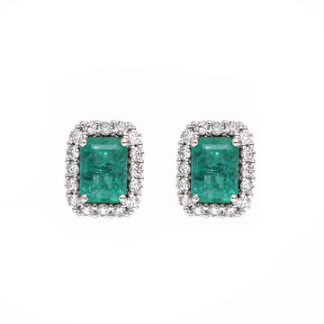 JPERG-2010/7380 Emerald Octagon Halo Diamond Studs | 18K
