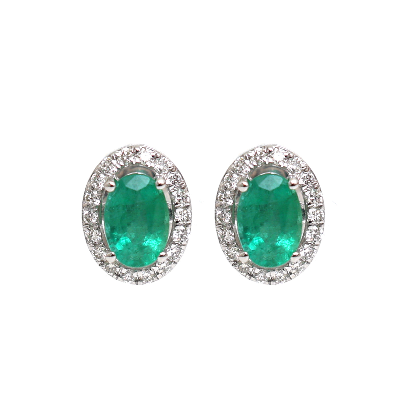 JPERG-2012/7398 Emerald Oval Diamond Studs Earring | 18K