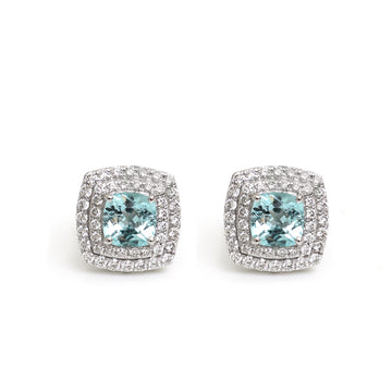 JPERG-2013/7399 Paraiba Tourmaline Cushion Double Halo Studs Earring | 18K
