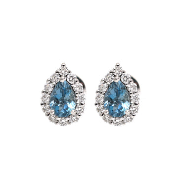 JPERG-2014/7406 Aquamarine Diamond Halo Studs Earring | 18K