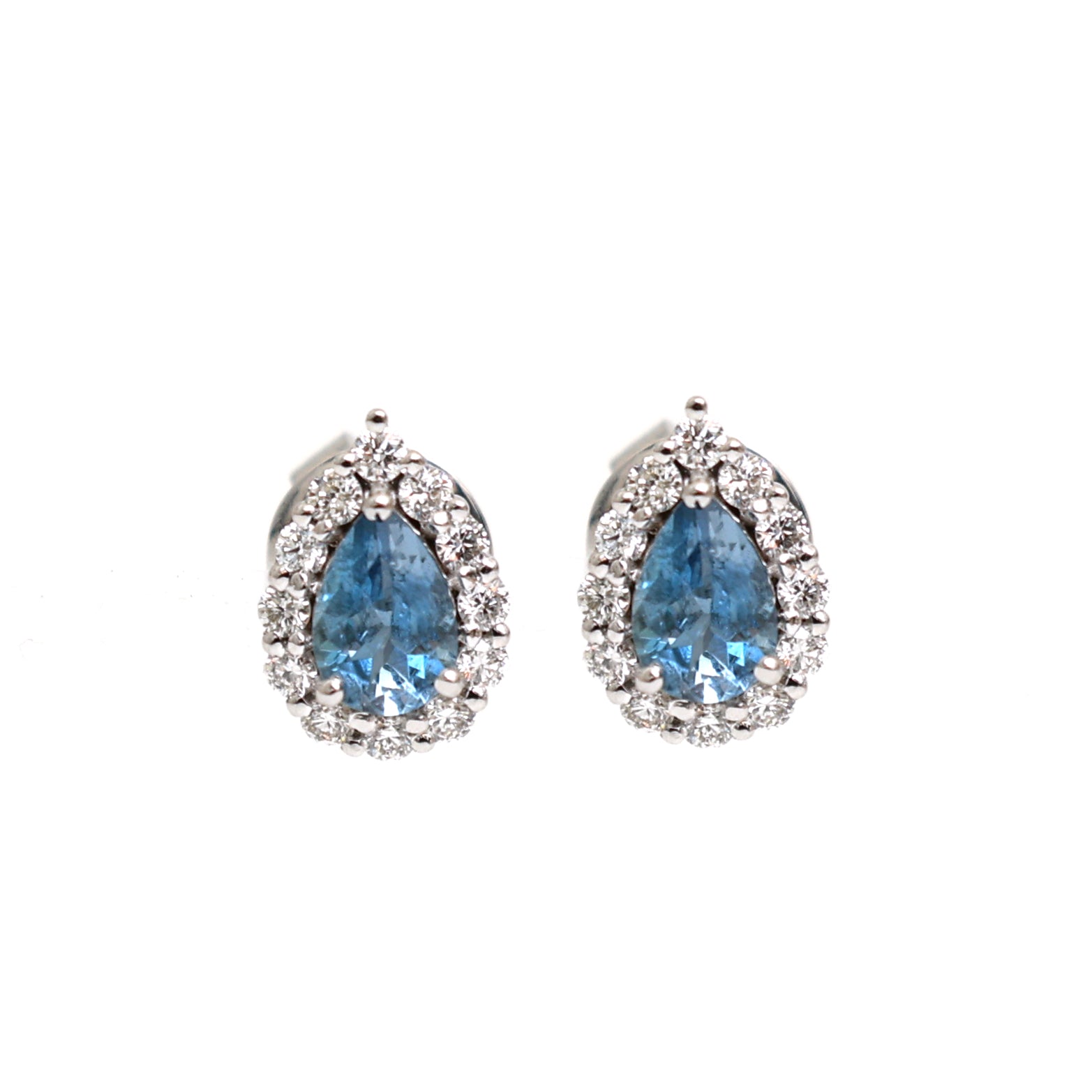 JPERG-2015/7407 Aquamarine Pear Halo Studs Earring | 18K