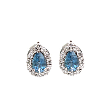 JPERG-2015/7407 Aquamarine Pear Halo Studs Earring | 18K