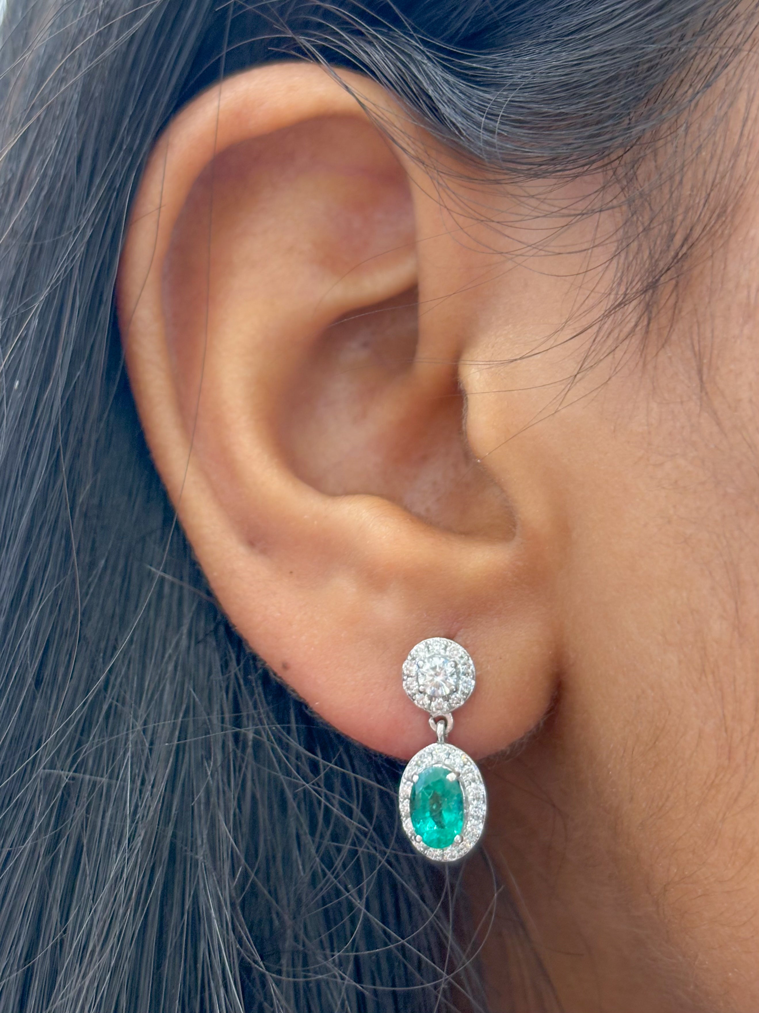 JPERG-2016/7411 Emerald Halo Diamond Dangling Earring | 18K