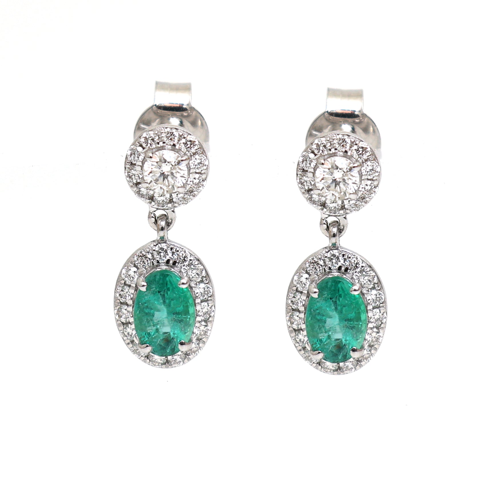 JPERG-2016/7411 Emerald Halo Diamond Dangling Earring | 18K