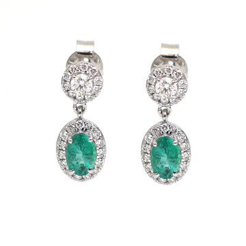 JPERG-2016/7411 Emerald Halo Diamond Dangling Earring | 18K