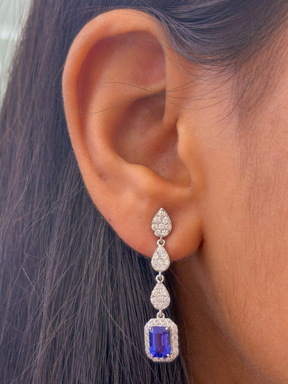 JPERG-2018/7423 Tanzanite Octagon Diamond Dangling Earring | 18K