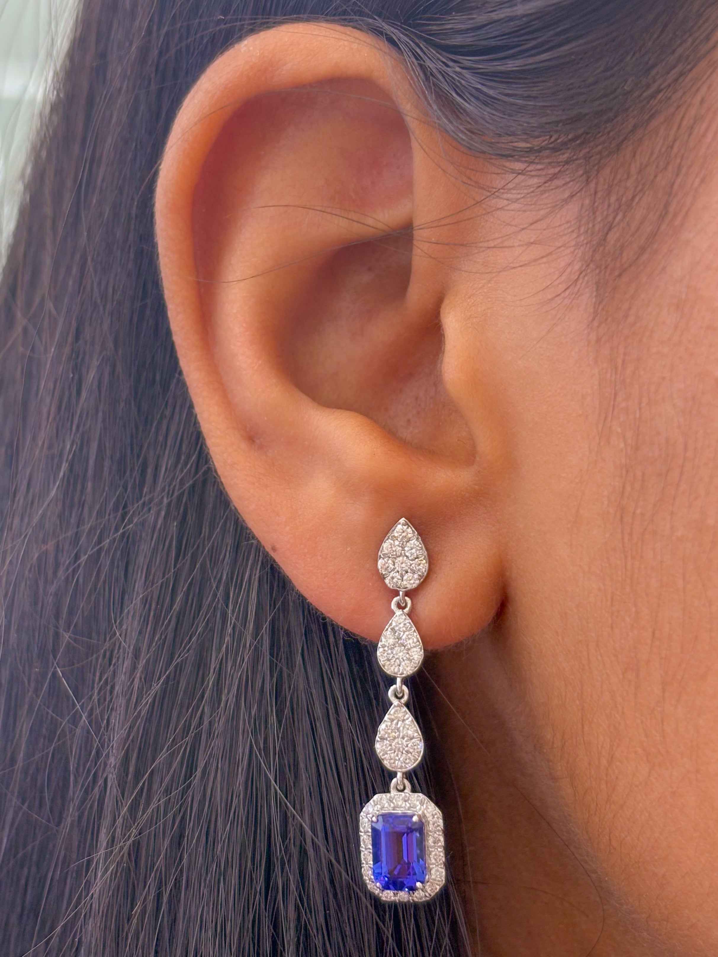 JPERG-2018/7423 Tanzanite Octagon Diamond Dangling Earring | 18K