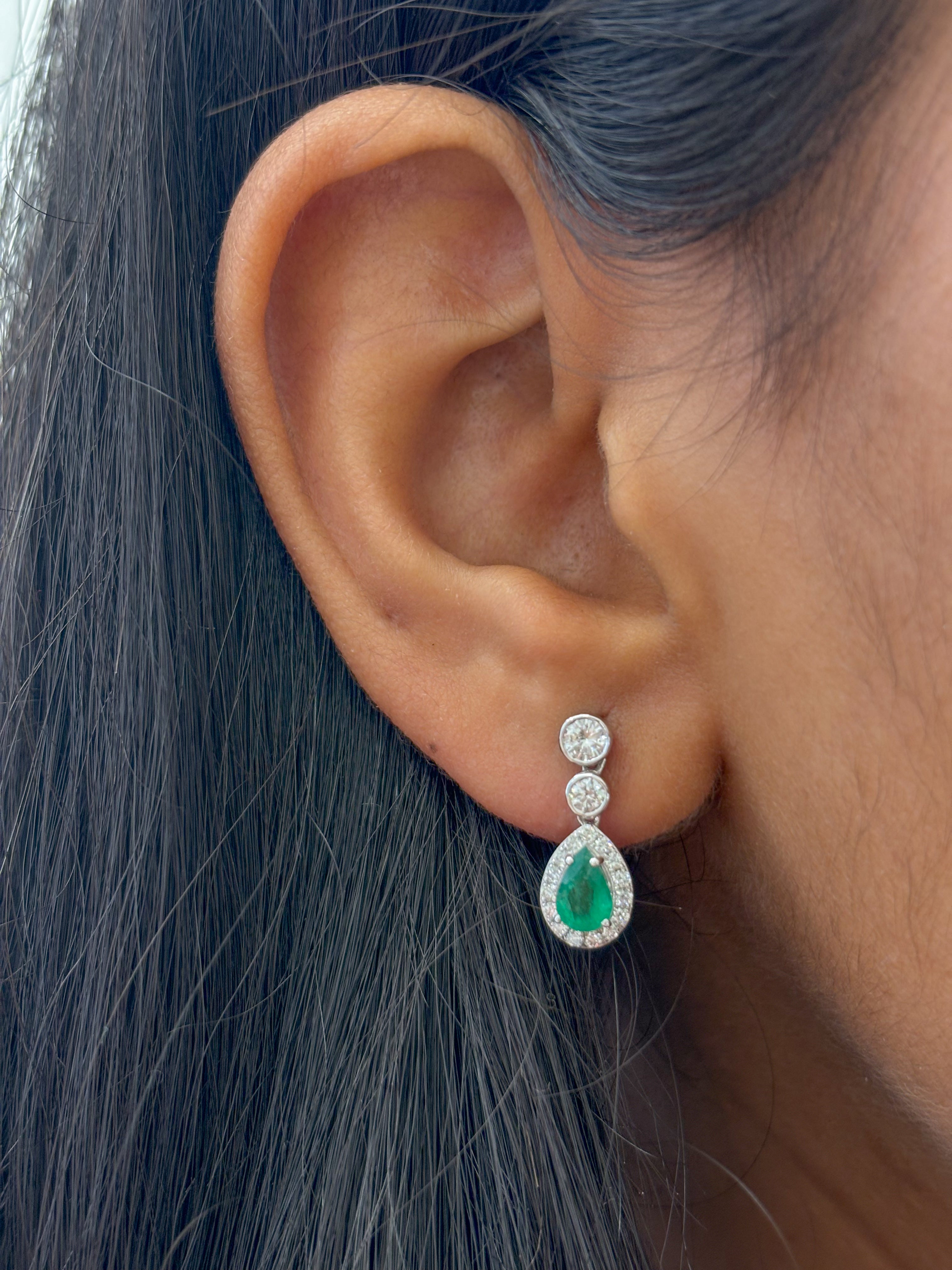 JPERG-2023/7474 Emerald Pear With Diamond Dangling Earring | 18K