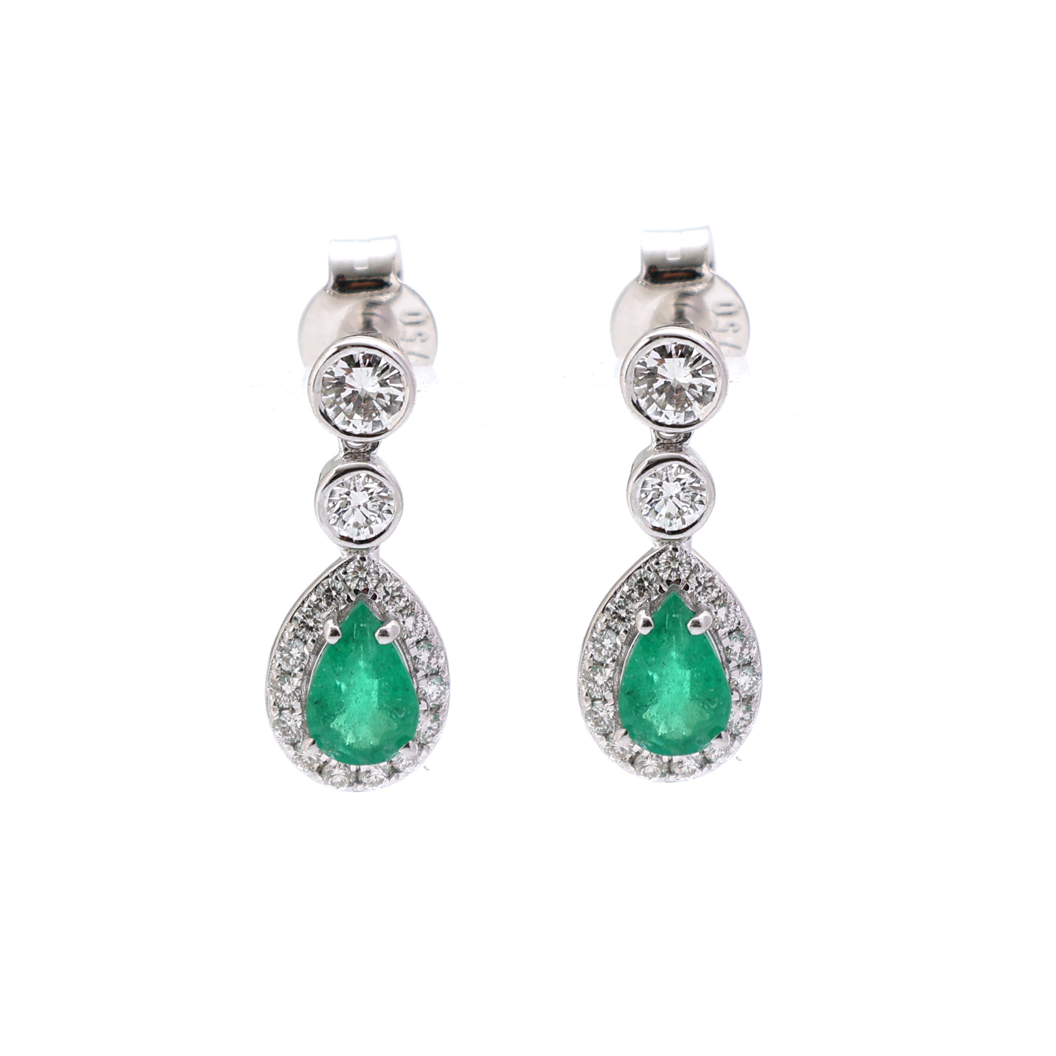 JPERG-2023/7474 Emerald Pear With Diamond Dangling Earring | 18K
