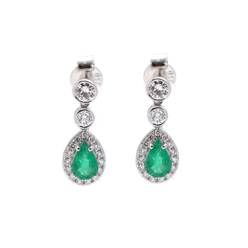 JPERG-2023/7474 Emerald Pear With Diamond Dangling Earring | 18K