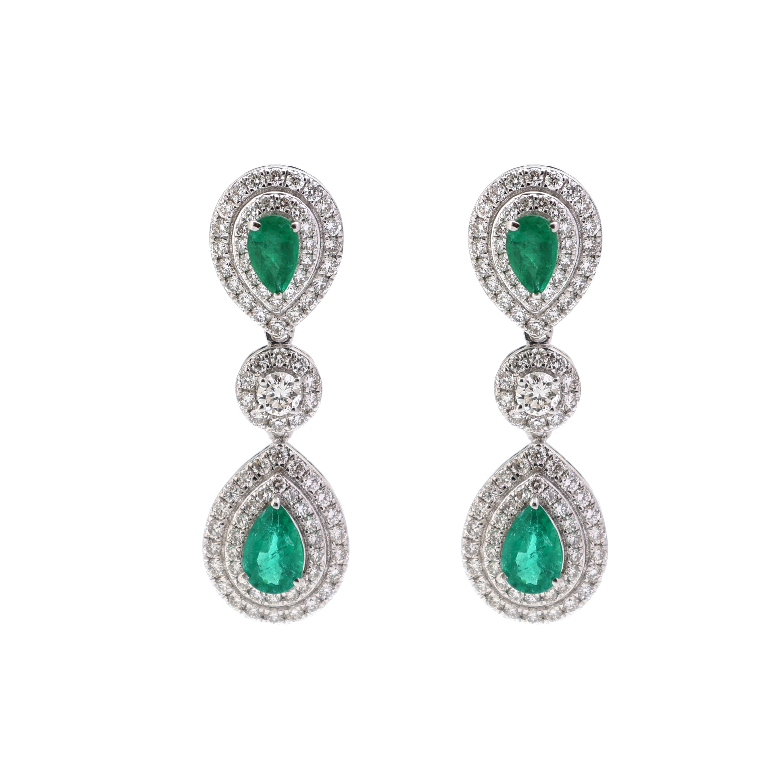 JPERG-2024/7475 Emerald Pear With Diamond Dangling Earring | 18K