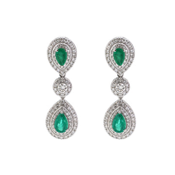 JPERG-2024/7475 Emerald Pear With Diamond Dangling Earring | 18K
