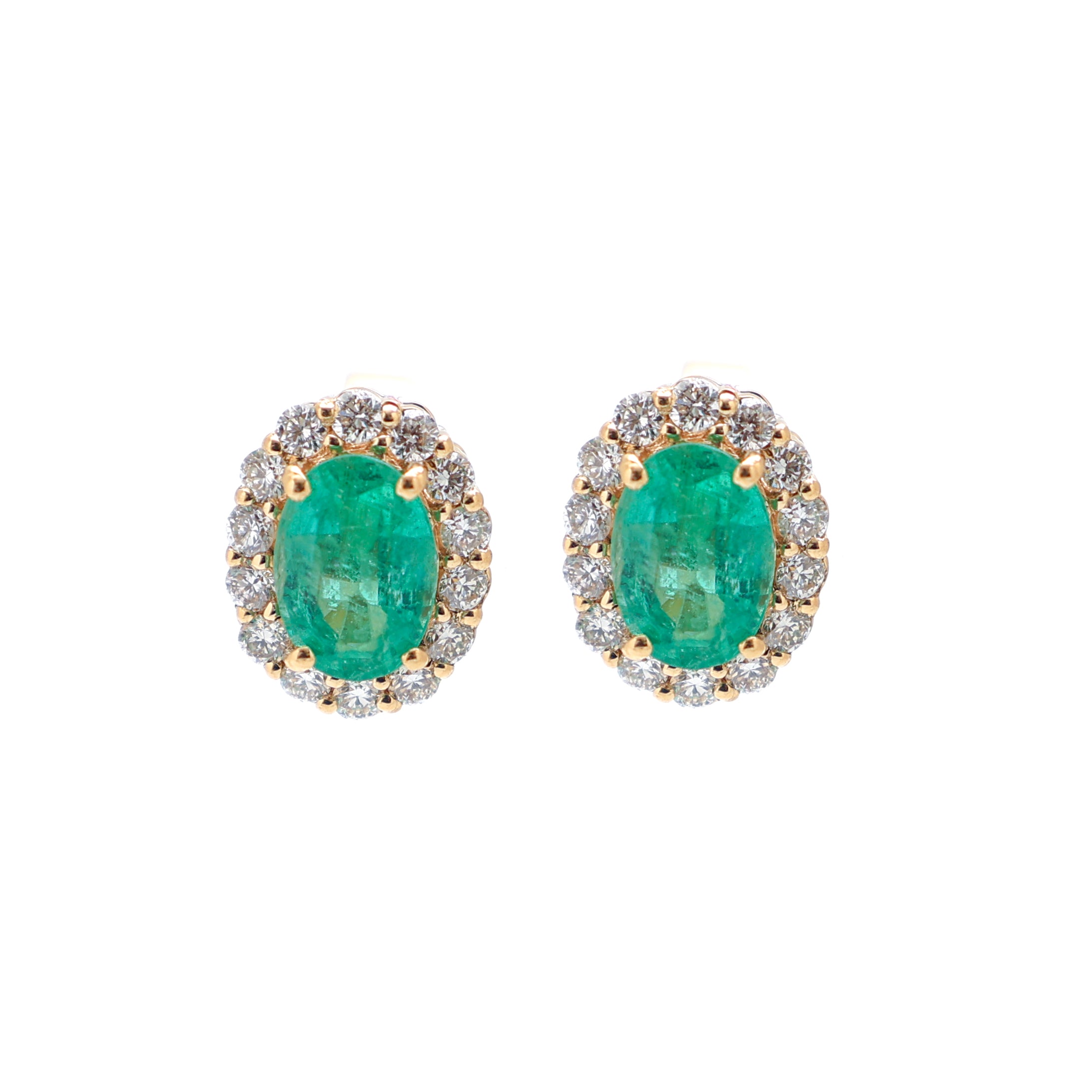 JPERG-2025/7484 Emerald Oval With Diamond Studs Earring | 18K