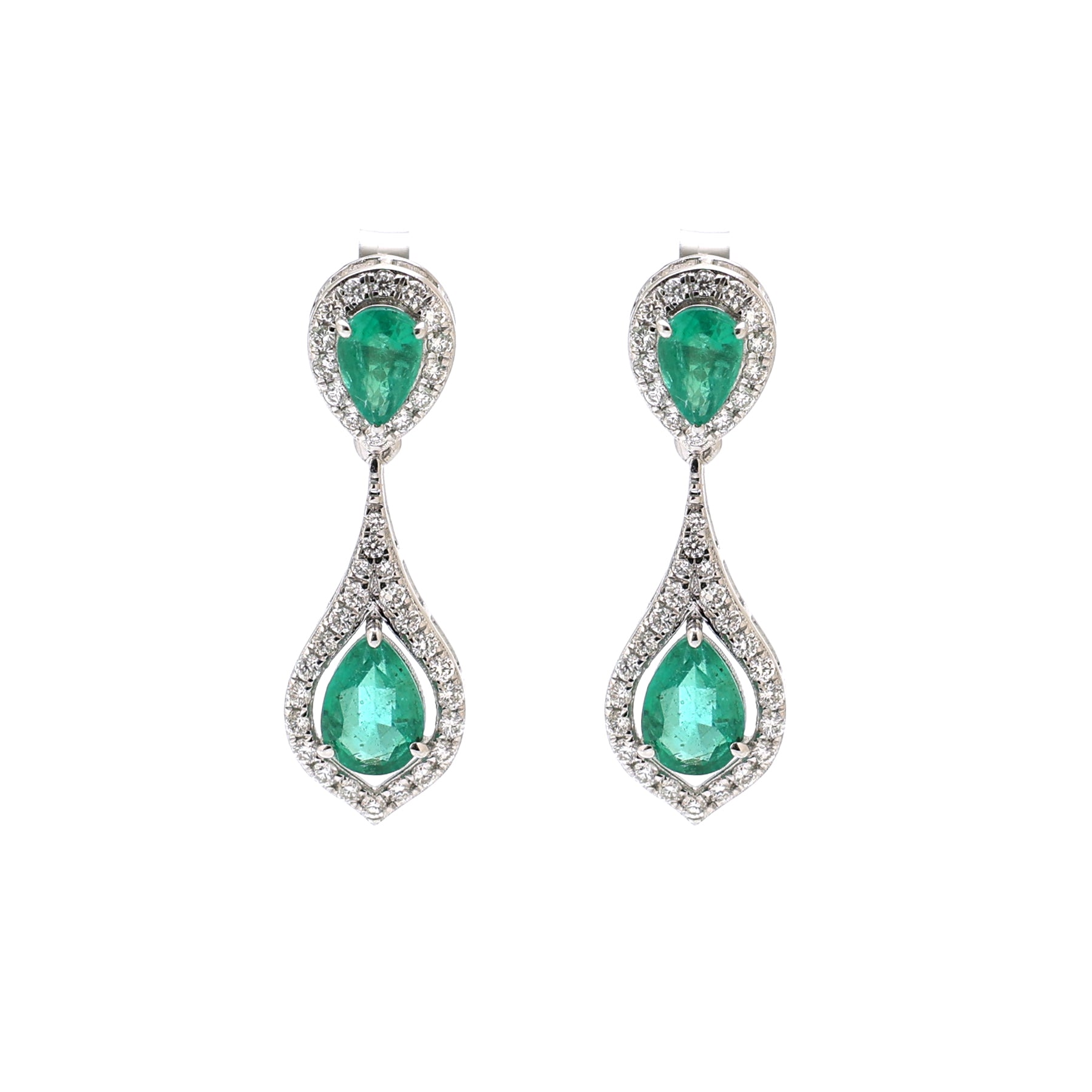 JPERG-2026/7485 Emerald Pear With Diamond Dangling Earring | 18K