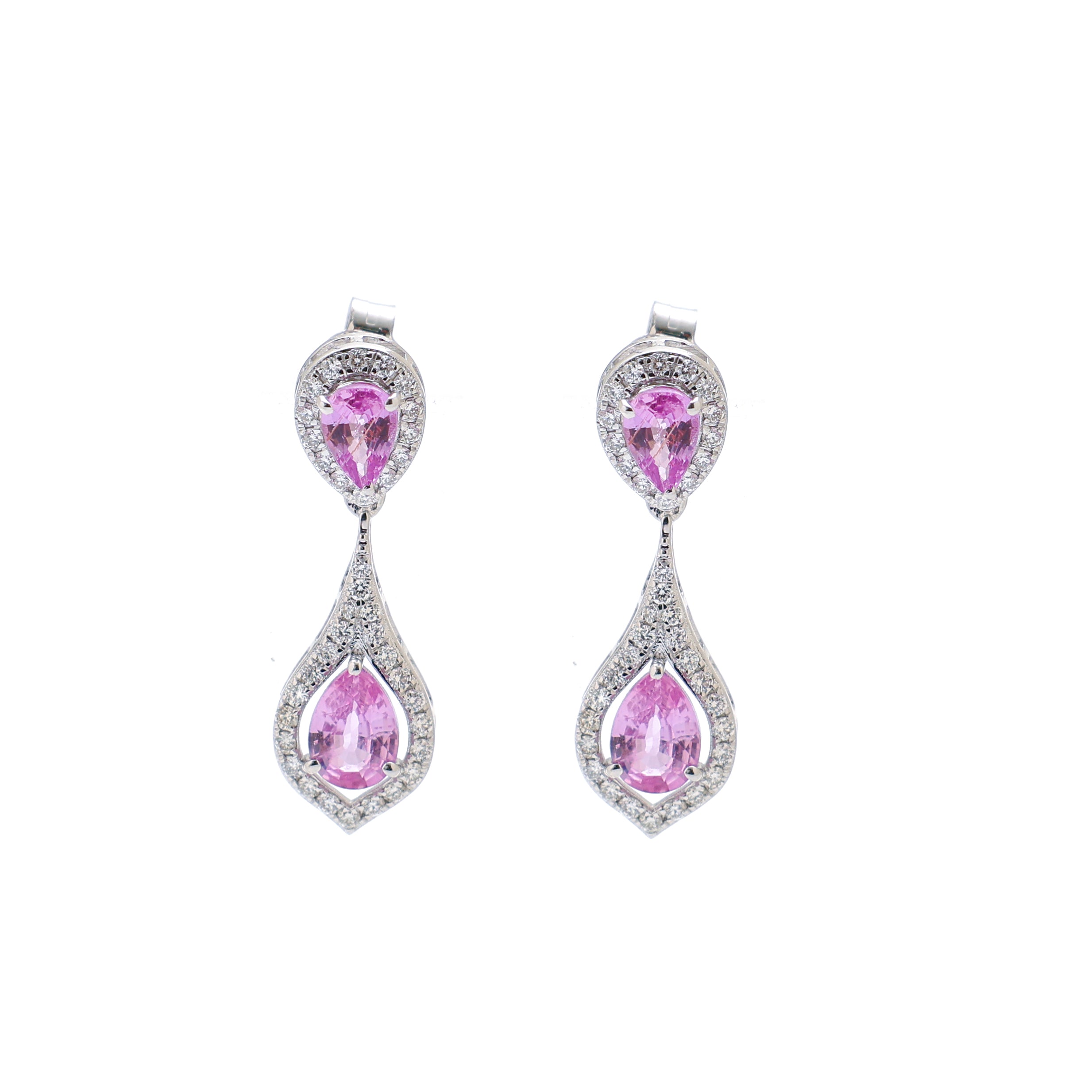 JPERG-2027/7486 Pink Sapphire Pear With Diamond Dangling Earring | 18K