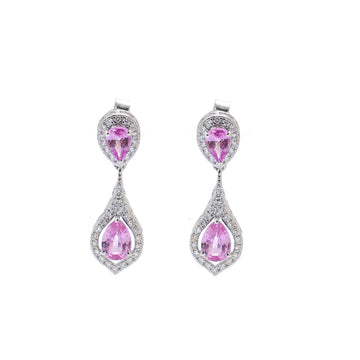 JPERG-2027/7486 Pink Sapphire Pear With Diamond Dangling Earring | 18K
