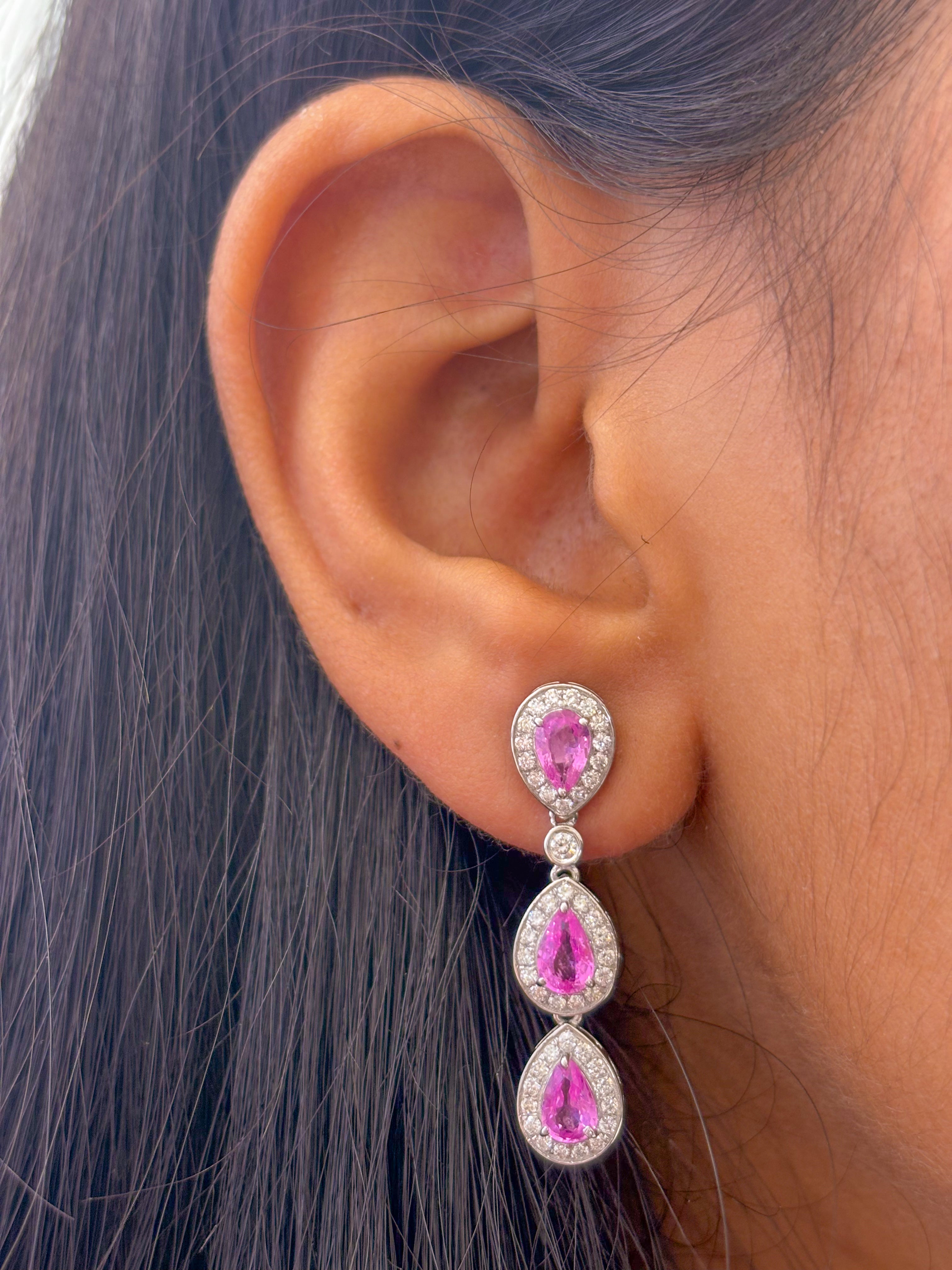 JPERG-2028/7487 Pink Sapphire Pear With Diamond Dangling Earring | 18K