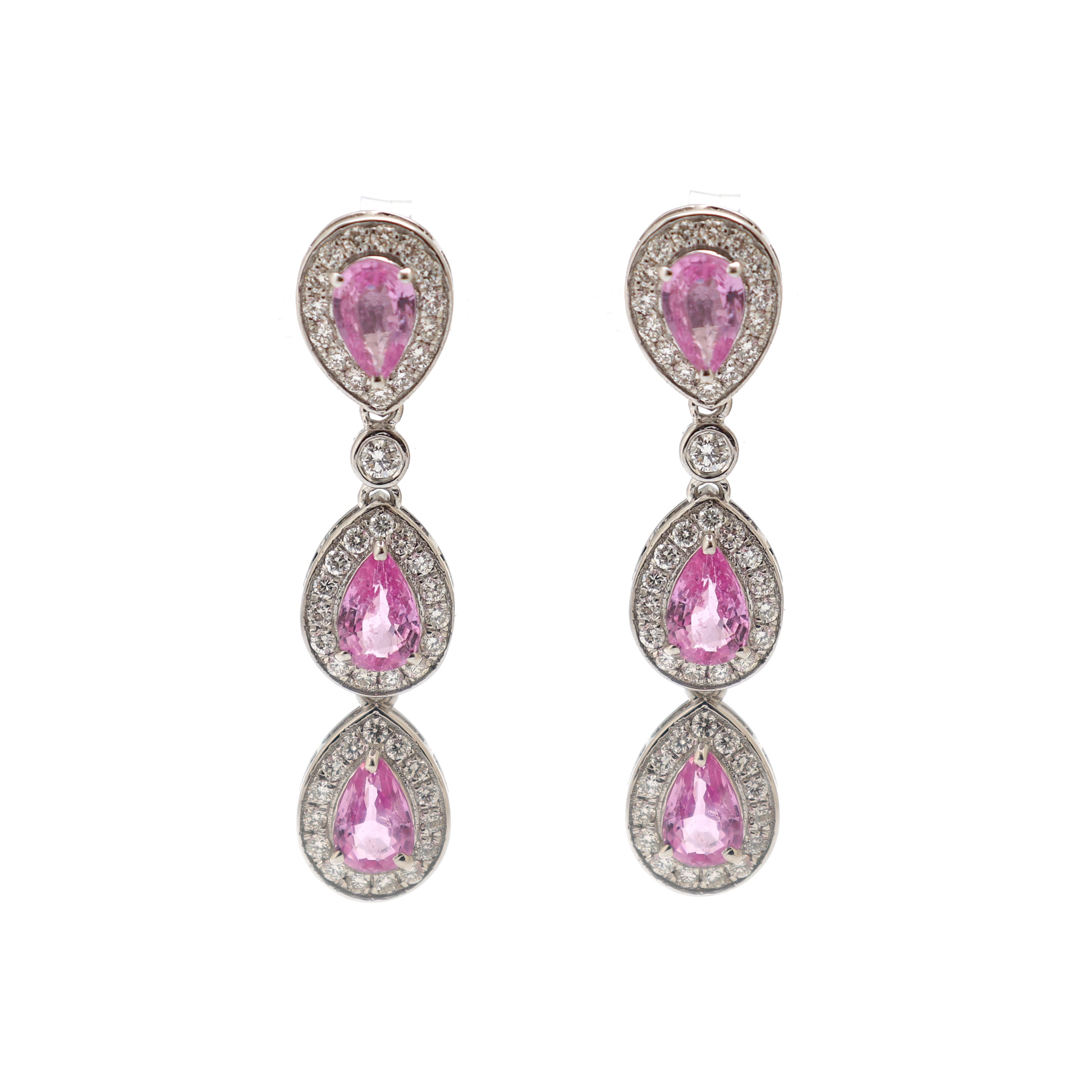 JPERG-2028/7487 Pink Sapphire Pear With Diamond Dangling Earring | 18K