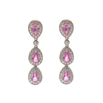 JPERG-2028/7487 Pink Sapphire Pear With Diamond Dangling Earring | 18K
